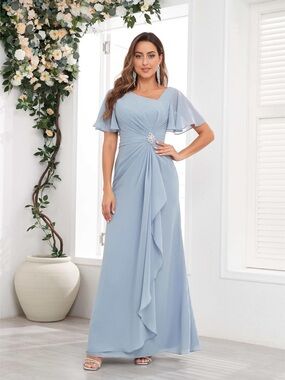 Loyeloy NWT Mother of the Bride Pleated Chiffon Dress Sz 16- Dusty Blue